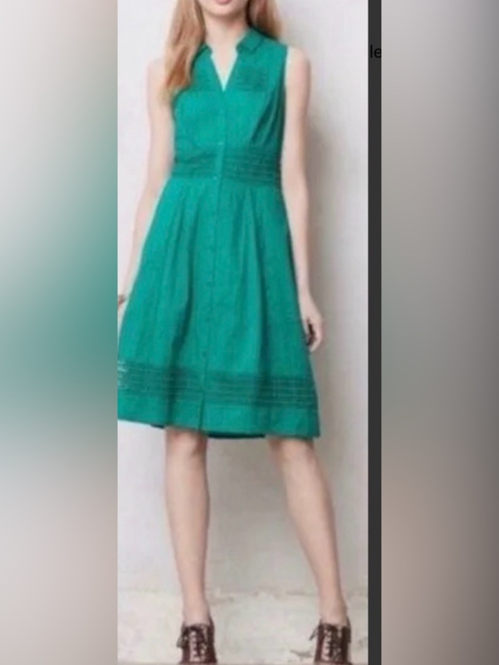 Maeve Swiss Dot Teal SZ 4 Pom Pom Crochet Shirt Dress from Anthropologie.